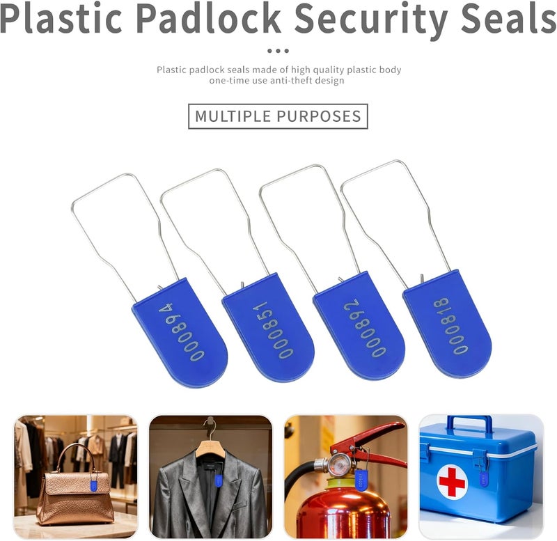 Rasunkae 20pcs Security Metal Wire Padlocks, Plastic Security Seals Disposable Anti-Tamper Tag Locks with Numbered Anti Tamper Tag Hasps (Blue, 20pcs) - Image 2